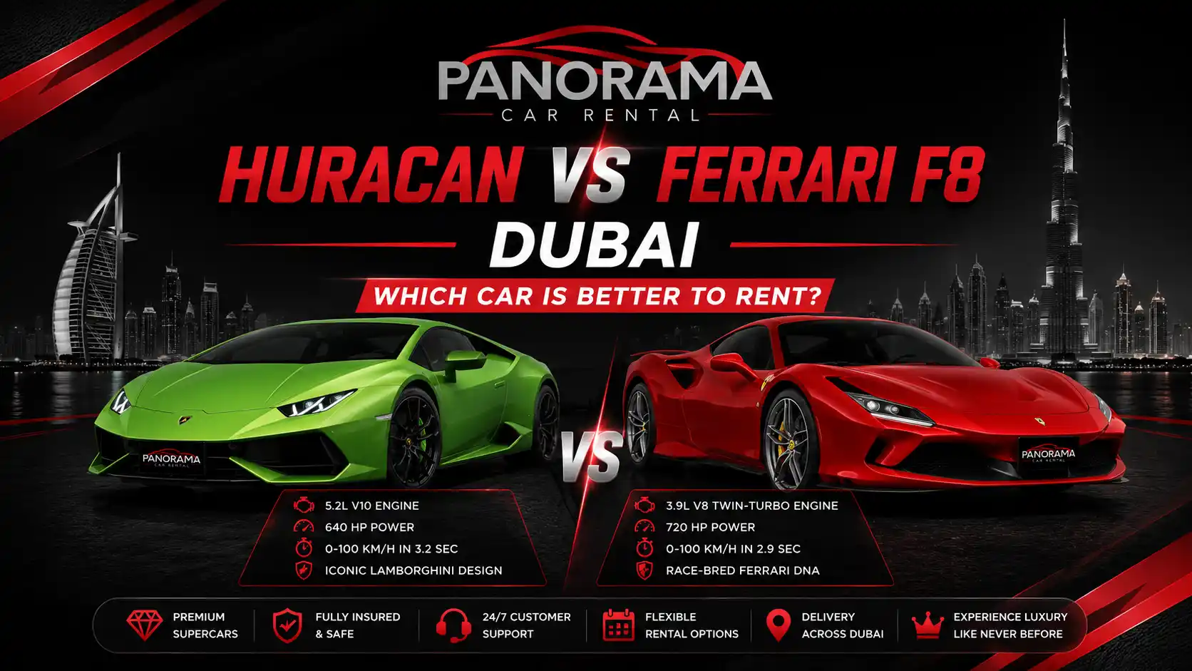 Huracan vs Ferrari F8 Dubai Which Car Is Better to Rent